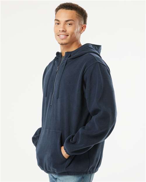 Navy Polar Fleece Quarter-Zip Hooded Pullover - 3600