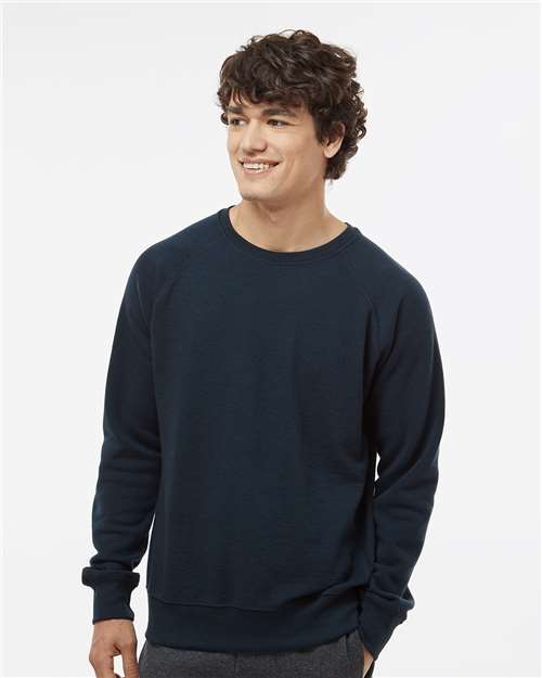 Navy Ripple Fleece Raglan Crewneck Sweatshirt - 8707
