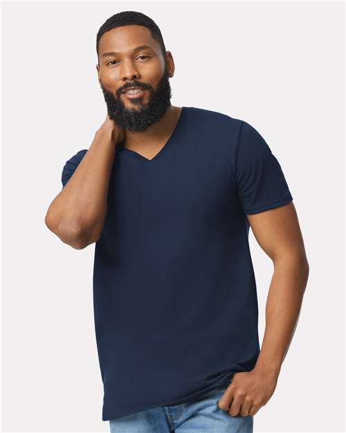 Navy Softstyle® V-Neck T-Shirt - 64V00