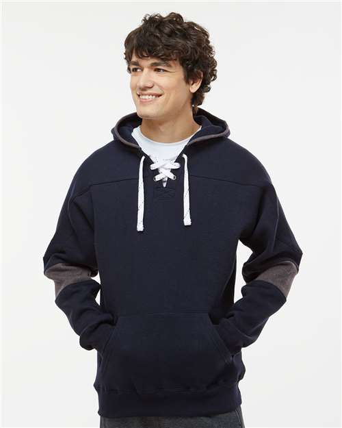 Navy Sport Lace Colorblocked Fleece Hooded Sweatshirt - 8832
