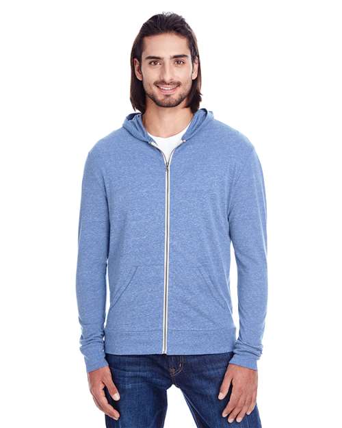 Navy Triblend Triblend Full-Zip Lightweight Hooded Sweatshirt - 302Z