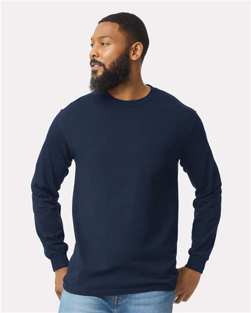 Navy Ultra Cotton® Long Sleeve Pocket T-Shirt - 2410