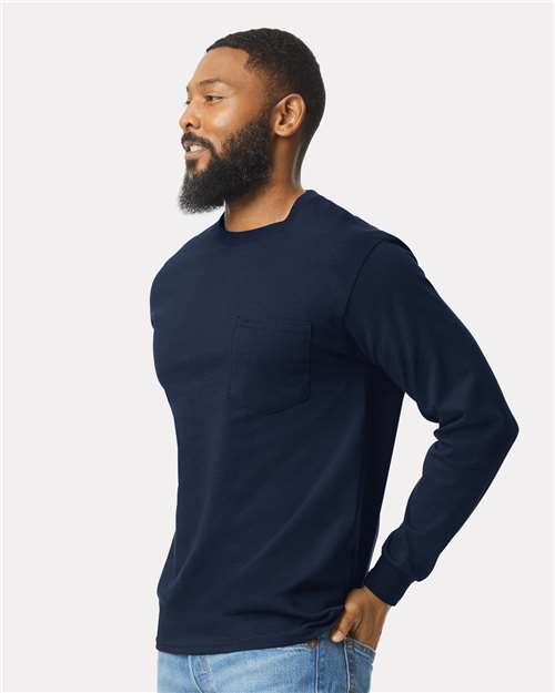 Navy Ultra Cotton® Long Sleeve Pocket T-Shirt - 2410