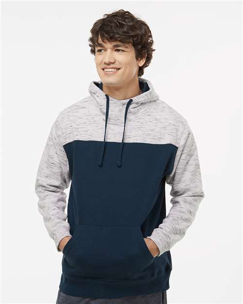 Navy/ White Mélange Fleece Colorblocked Hooded Sweatshirt - 8676