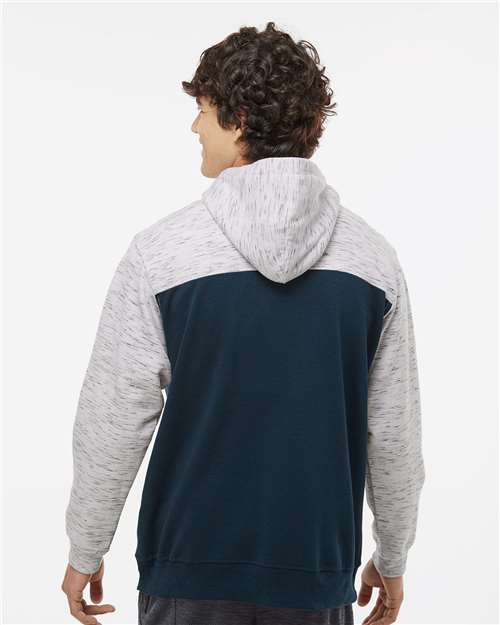 Navy/ White Mélange Fleece Colorblocked Hooded Sweatshirt - 8676