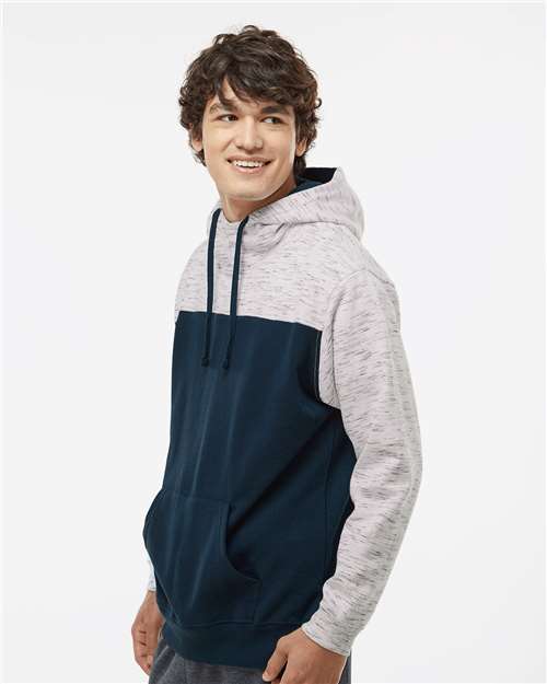 Navy/ White Mélange Fleece Colorblocked Hooded Sweatshirt - 8676