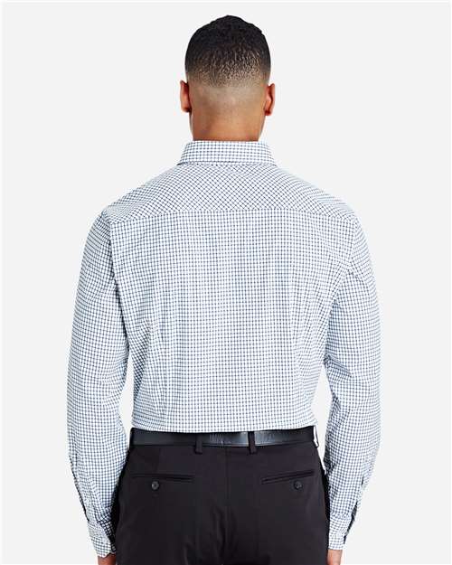Navy/ White Men's CrownLux Performance® Micro Windowpane Woven Dress Shirt - DG540
