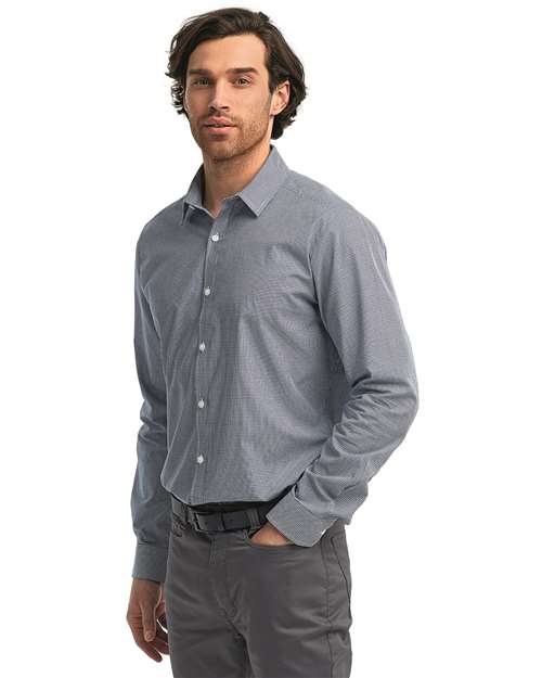 Navy/ White Men's Microcheck Gingham Cotton Shirt - RP220