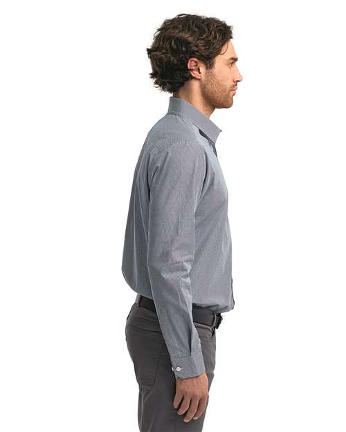 Navy/ White Men's Microcheck Gingham Cotton Shirt - RP220