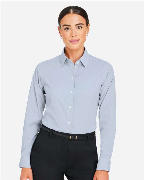 Navy/ White Women's CrownLux Performance® Microstripe Dress Shirt - DG537W
