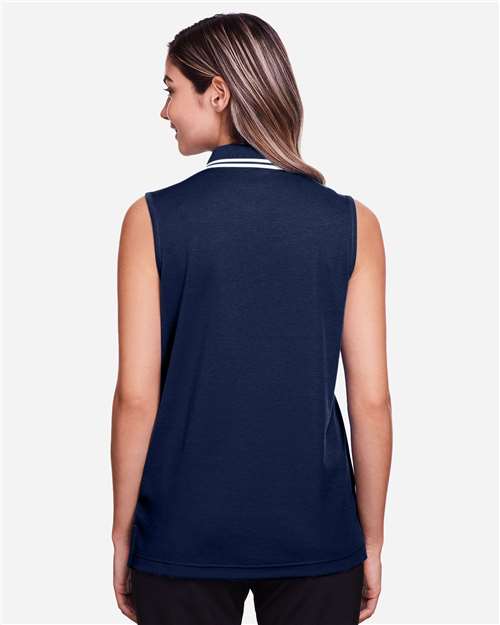 Navy/ White Women's CrownLux Performance® Plaited Tipped Sleeveless Polo - DG20SW