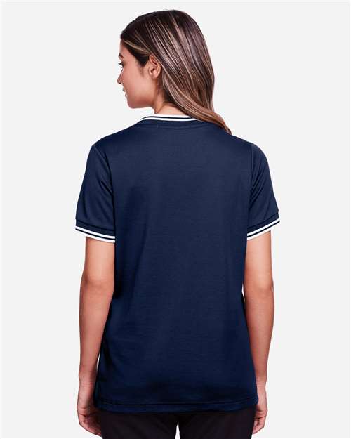 Navy/ White Women's CrownLux Performance® Plaited Tipped V-Neck Shirt - DG20CW