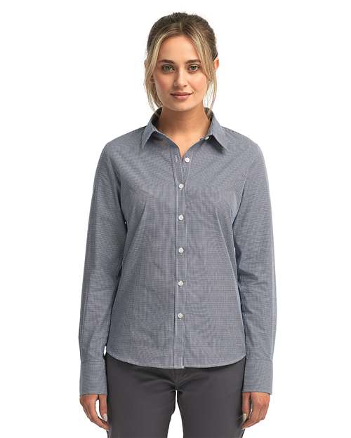 Navy/ White Women's Microcheck Gingham Cotton Shirt - RP320