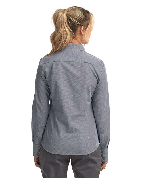 Navy/ White Women's Microcheck Gingham Cotton Shirt - RP320