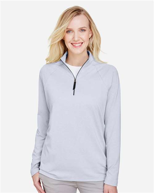 Navy Women's CrownLux Performance® Clubhouse Micro-Stripe Quarter-Zip Pullover - DG480W