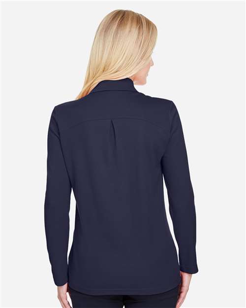 Navy Women's CrownLux Performance® Plaited Long Sleeve Polo - DG20LW