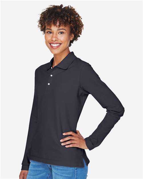 Navy Women's Pima Piqué Long Sleeve Polo - D110W