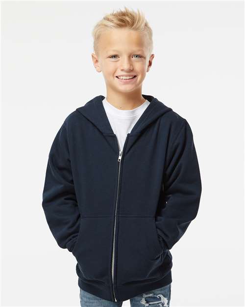 Navy Youth Midweight Full-Zip Hooded Sweatshirt - SS4001YZ