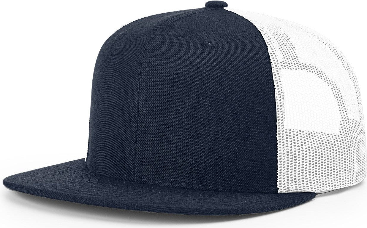 Navy/White Acrylic-Wool Blend Flatbill Trucker