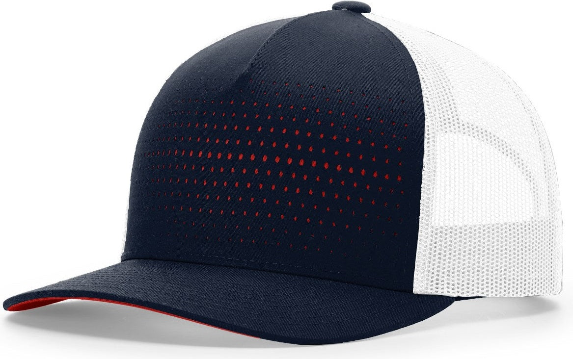 Navy/White/Red Laser Cut Five Panel Trucker
