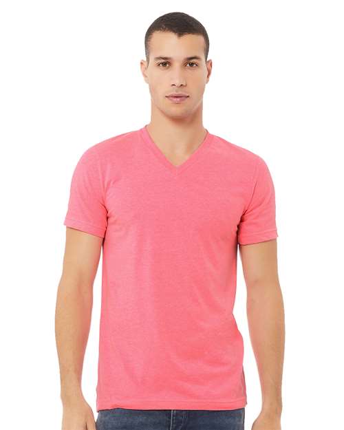 Neon Pink Heather CVC V-Neck Tee - 3005CVC