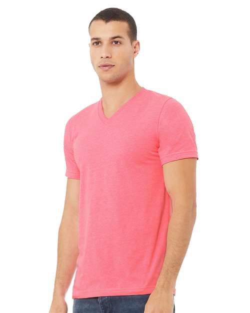 Neon Pink Heather CVC V-Neck Tee - 3005CVC