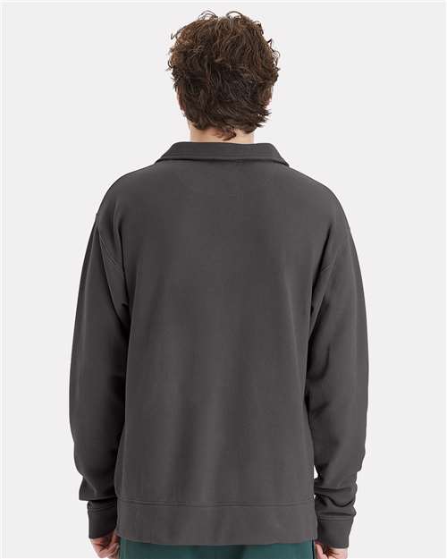 New Railroad Grey Garment-Dyed Polo Collar Sweatshirt - GDH490