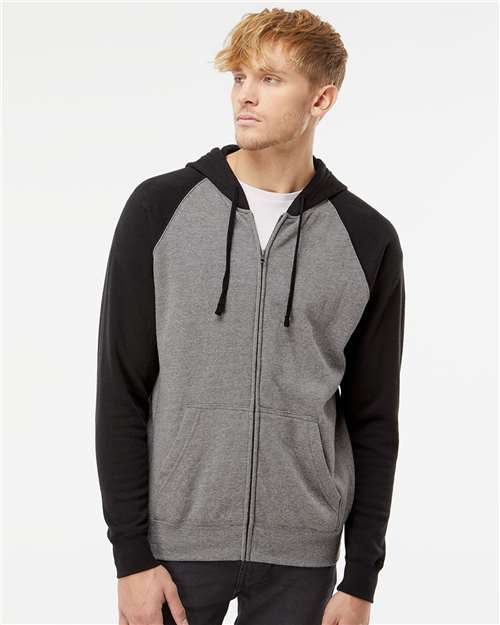 Nickel Heather/ Black Special Blend Raglan Full-Zip Hooded Sweatshirt - PRM33SBZ