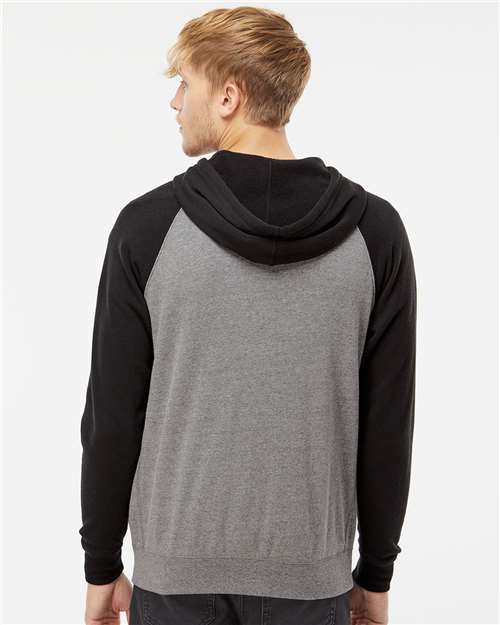 Nickel Heather/ Black Special Blend Raglan Full-Zip Hooded Sweatshirt - PRM33SBZ