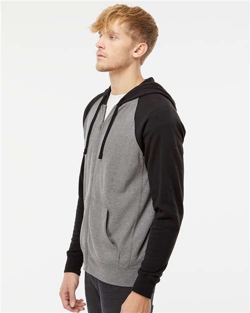 Nickel Heather/ Black Special Blend Raglan Full-Zip Hooded Sweatshirt - PRM33SBZ
