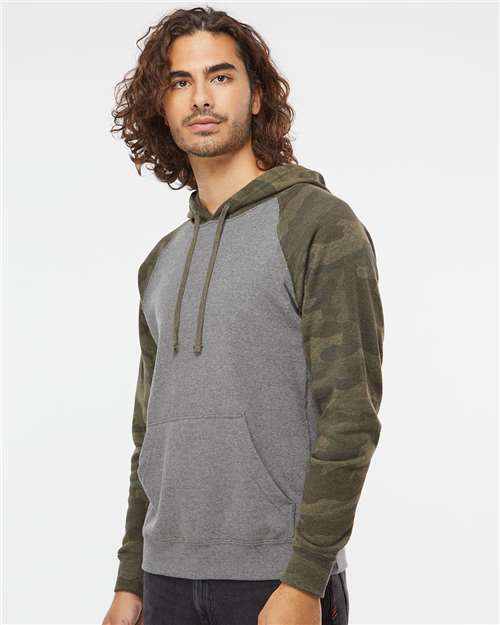 Nickel Heather/ Forest Camo Special Blend Raglan Hooded Sweatshirt - PRM33SBP