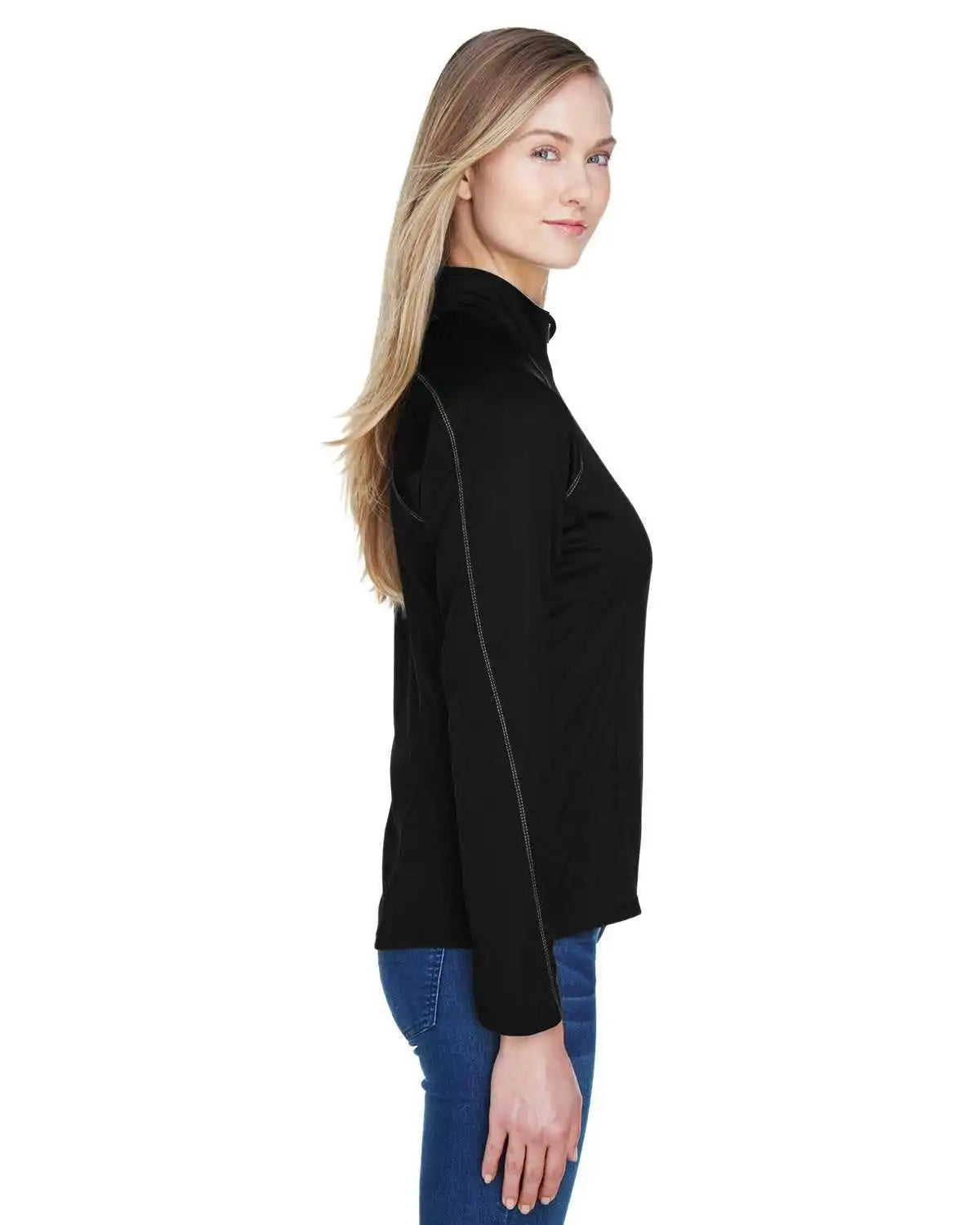 North End 78187 Ladies’ Radar Quarter-zip Performance Long-sleeve Top - Black