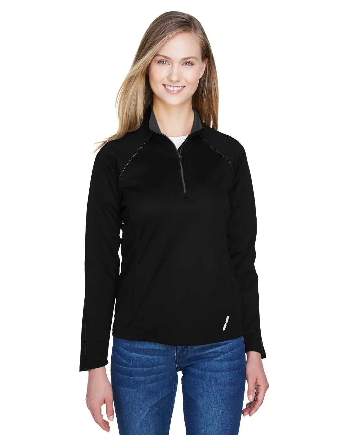 North End 78187 Ladies’ Radar Quarter-zip Performance Long-sleeve Top - Black