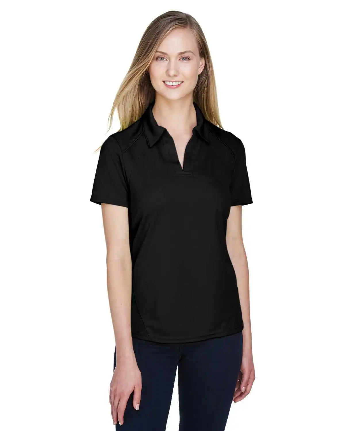 North End 78632 Ladies’ Recycled Polyester Performance Pique Polo - Black