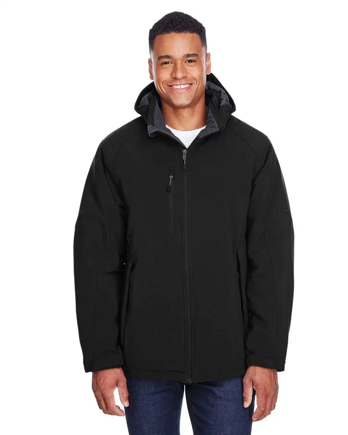 North End 88159 Men’s Glacier Insulated Three-layer Fleece Bonded Soft Shell Jacket with Detachable Hood - Black