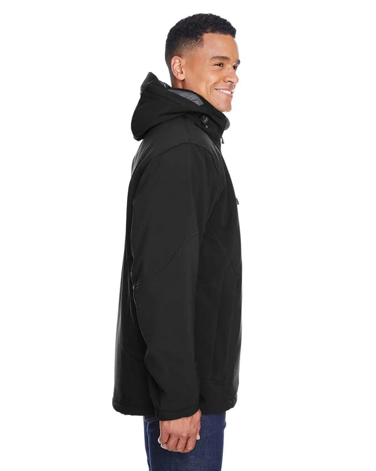 North End 88159 Men’s Glacier Insulated Three-layer Fleece Bonded Soft Shell Jacket with Detachable Hood - Black
