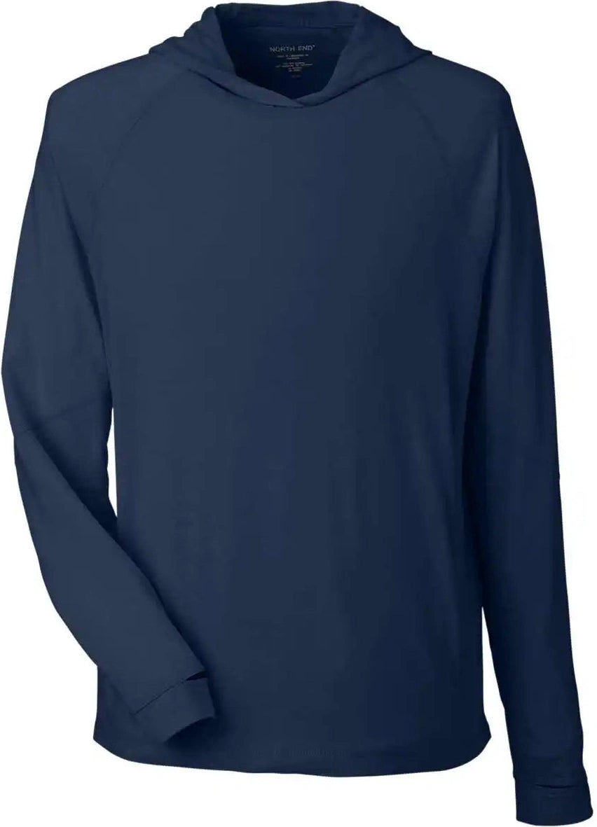 North End Ne105 Unisex Jaq Stretch Performance Hooded Long Sleeve T-shirt - Classic Navy - Xs
