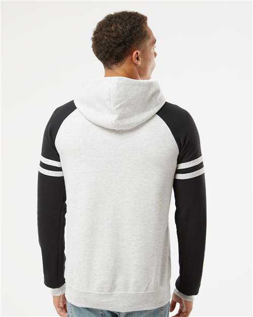 Oatmeal Heather/ Black Ink Nublend® Varsity Colorblocked Raglan Hooded Sweatshirt - 97CR