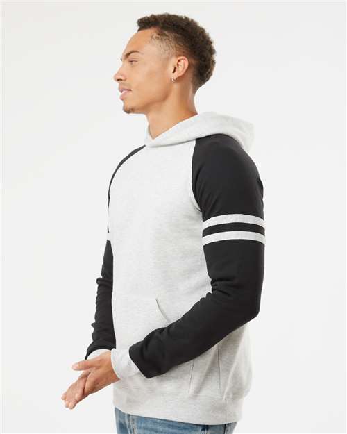 Oatmeal Heather/ Black Ink Nublend® Varsity Colorblocked Raglan Hooded Sweatshirt - 97CR