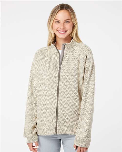 Oatmeal Herringbone Women's Traverse Full-Zip Sweater - 8716