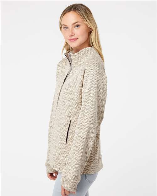 Oatmeal Herringbone Women's Traverse Full-Zip Sweater - 8716