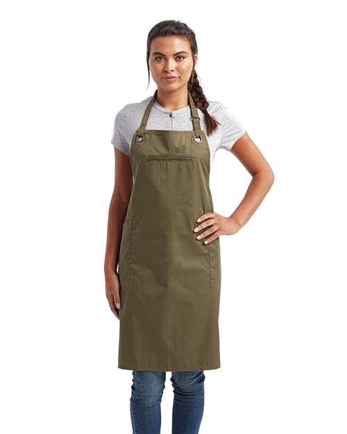Olive/ Chestnut Barley Recycled Bib Apron with Pocket - RP121