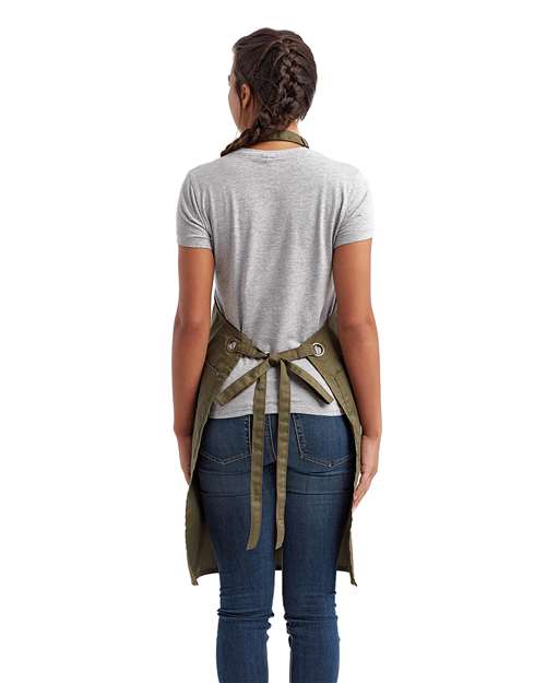 Olive/ Chestnut Barley Recycled Bib Apron with Pocket - RP121
