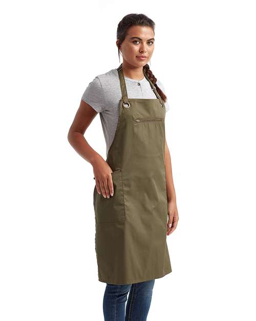 Olive/ Chestnut Barley Recycled Bib Apron with Pocket - RP121
