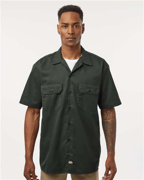 Olive Green Short Sleeve Work Shirt - Tall Sizes - 2574T