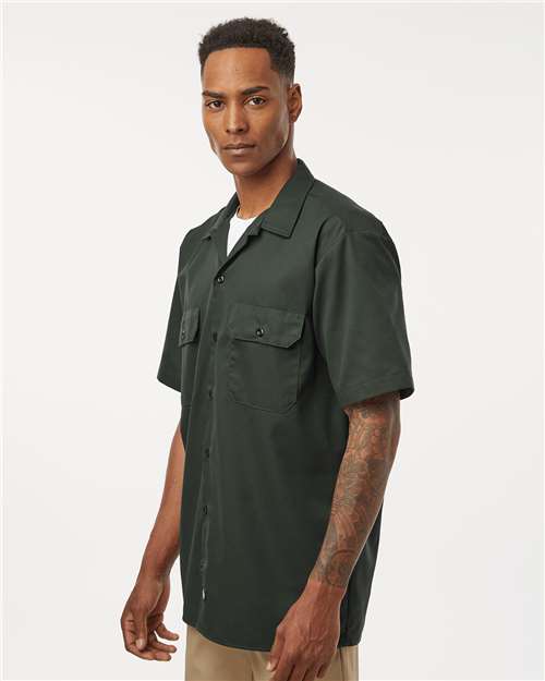 Olive Green Short Sleeve Work Shirt - Tall Sizes - 2574T