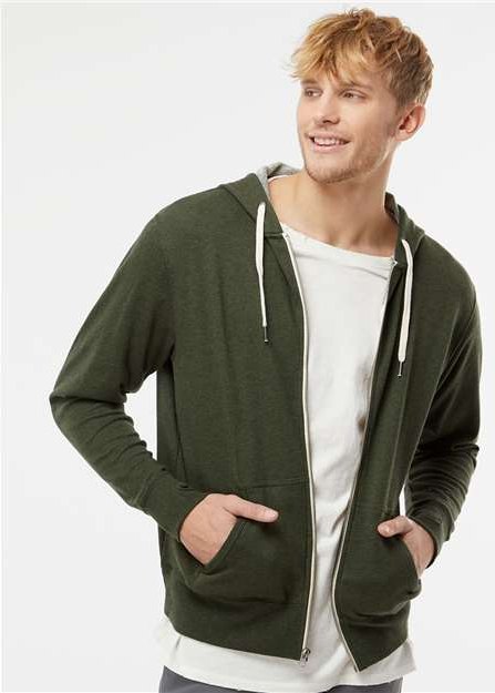 Olive Heather Heathered French Terry Full-Zip Hooded Sweatshirt - PRM90HTZ