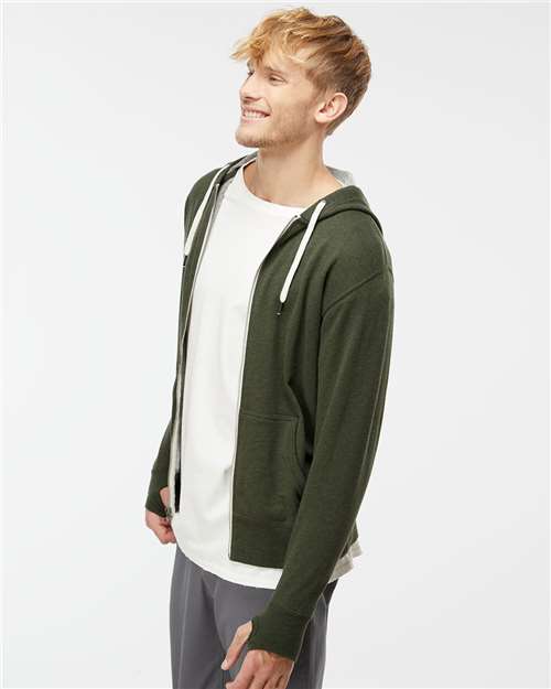 Olive Heather Heathered French Terry Full-Zip Hooded Sweatshirt - PRM90HTZ