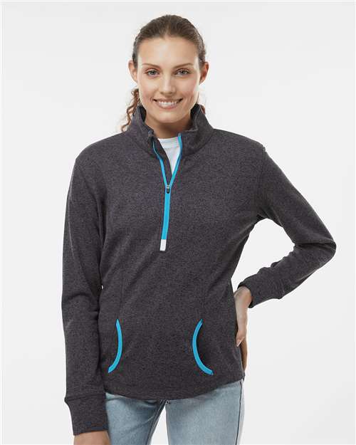 Onyx Fleck/ Electric Blue Women's Cosmic Fleece Quarter-Zip Pullover - 8617