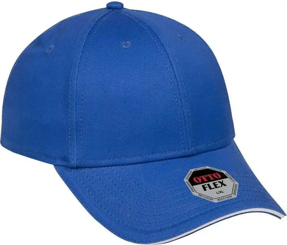 Otto 12-1163 Stretchable Superior Cotton Twill Sandwich Visor Flex 6 Panel Low Profile Baseball Cap - Royal White - S/m
